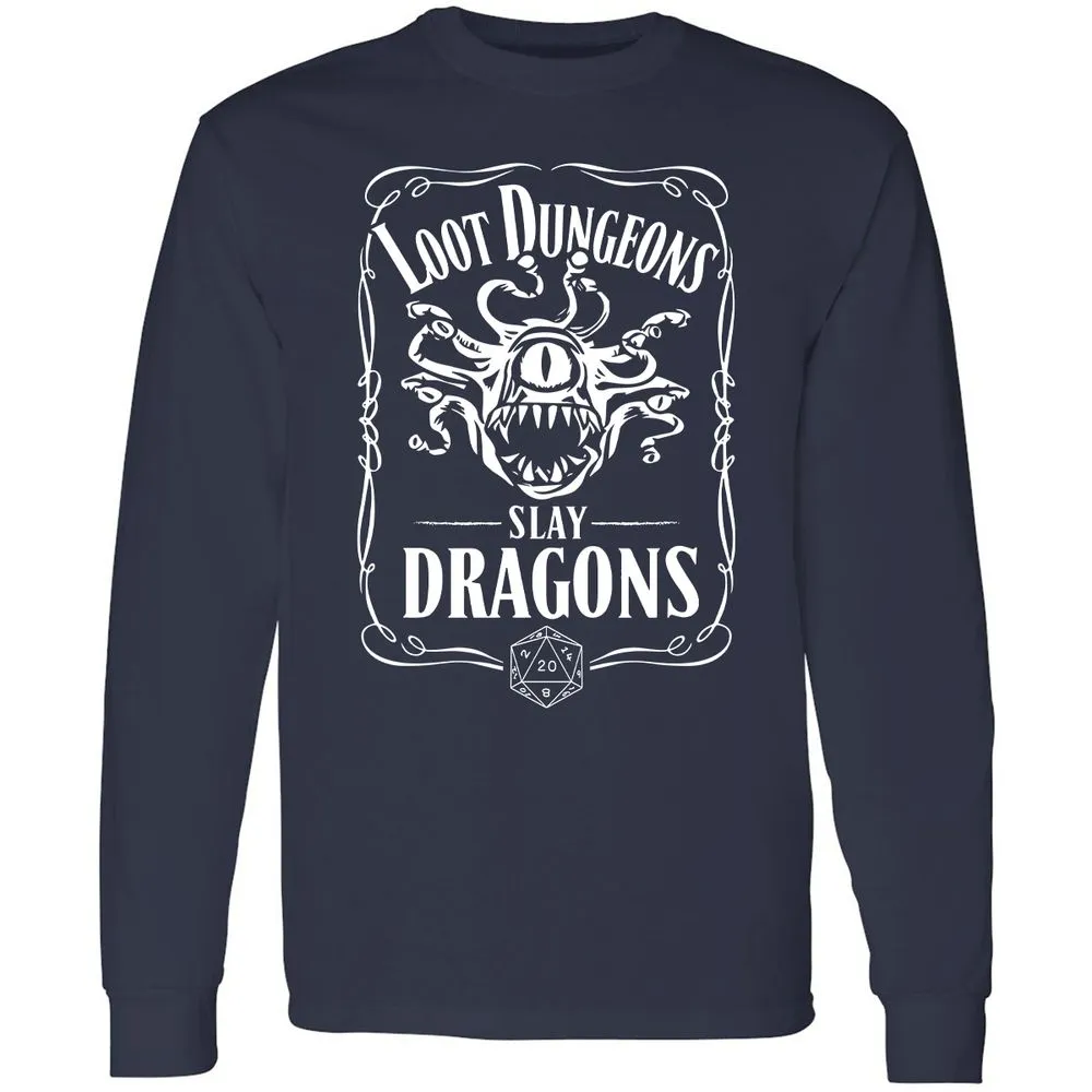 Loot Dungeon Slay Dragons Long Sleeve T-Shirt - Navy - 2