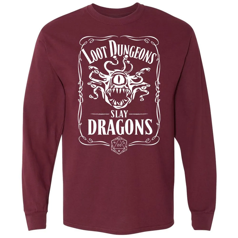 Loot Dungeon Slay Dragons Long Sleeve T-Shirt - Maroon - 11