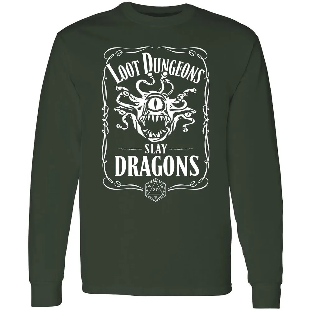 Loot Dungeon Slay Dragons Long Sleeve T-Shirt - Forest Green - 4