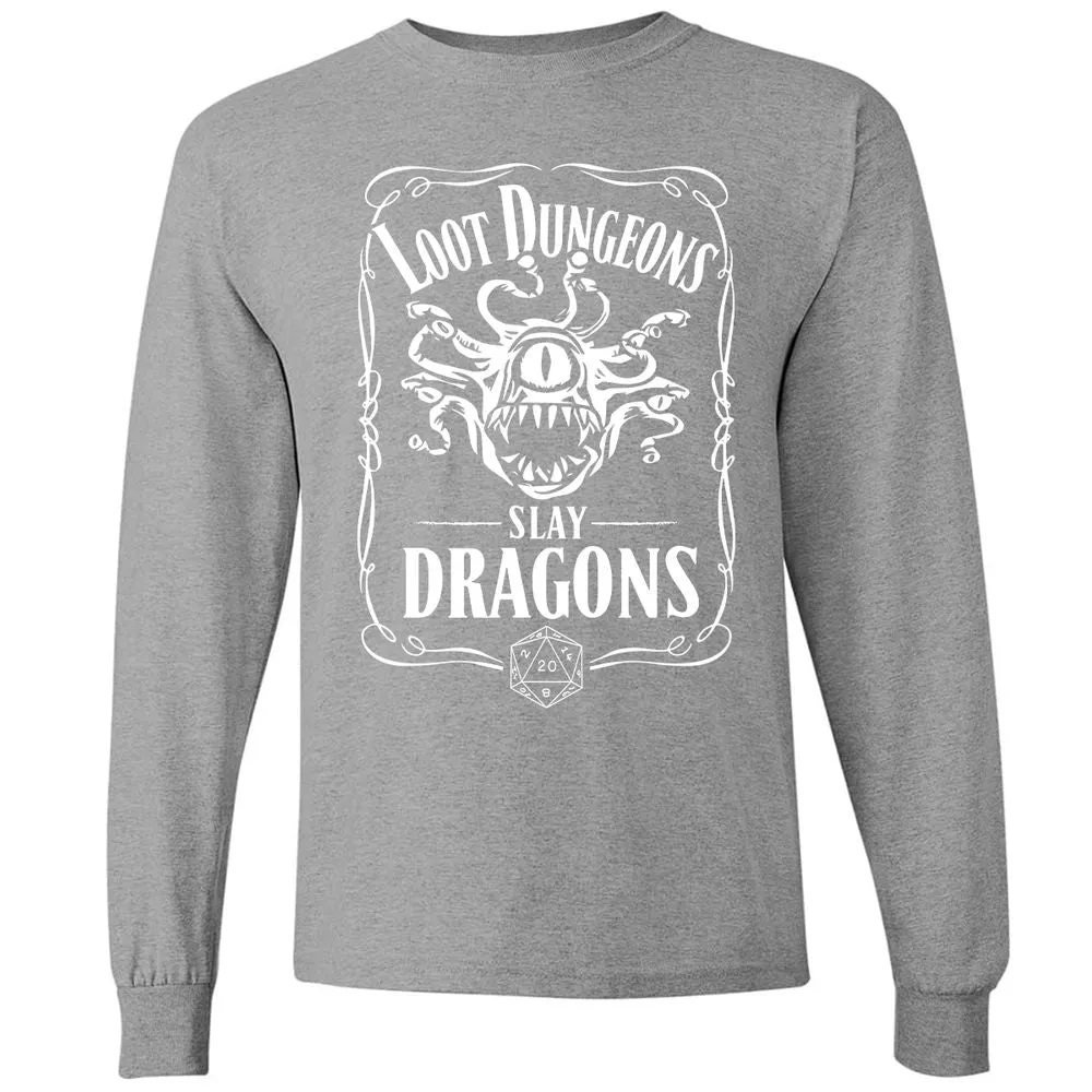 Loot Dungeon Slay Dragons Long Sleeve T-Shirt - Graphite Heather - 6