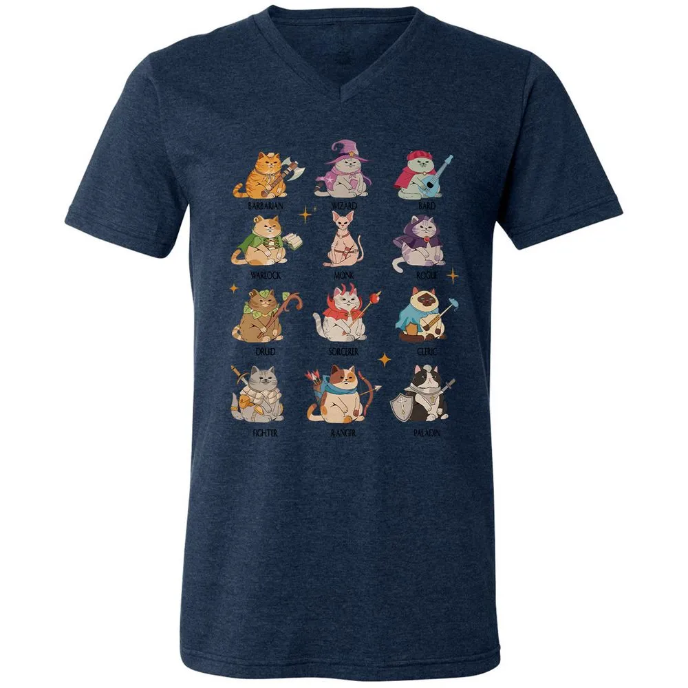 Dungeons And Cats Unisex V-Neck T-Shirt - Heather Navy - 15