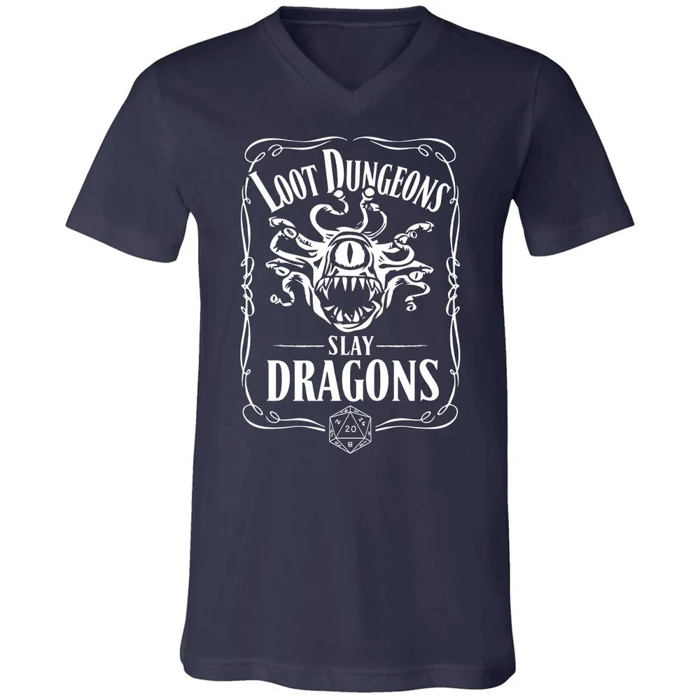 Loot Dungeon Slay Dragons Unisex V-Neck T-Shirt - Navy - 2