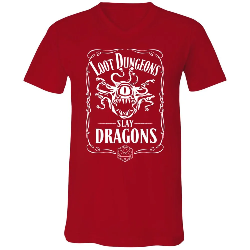 Loot Dungeon Slay Dragons Unisex V-Neck T-Shirt - Red - 3