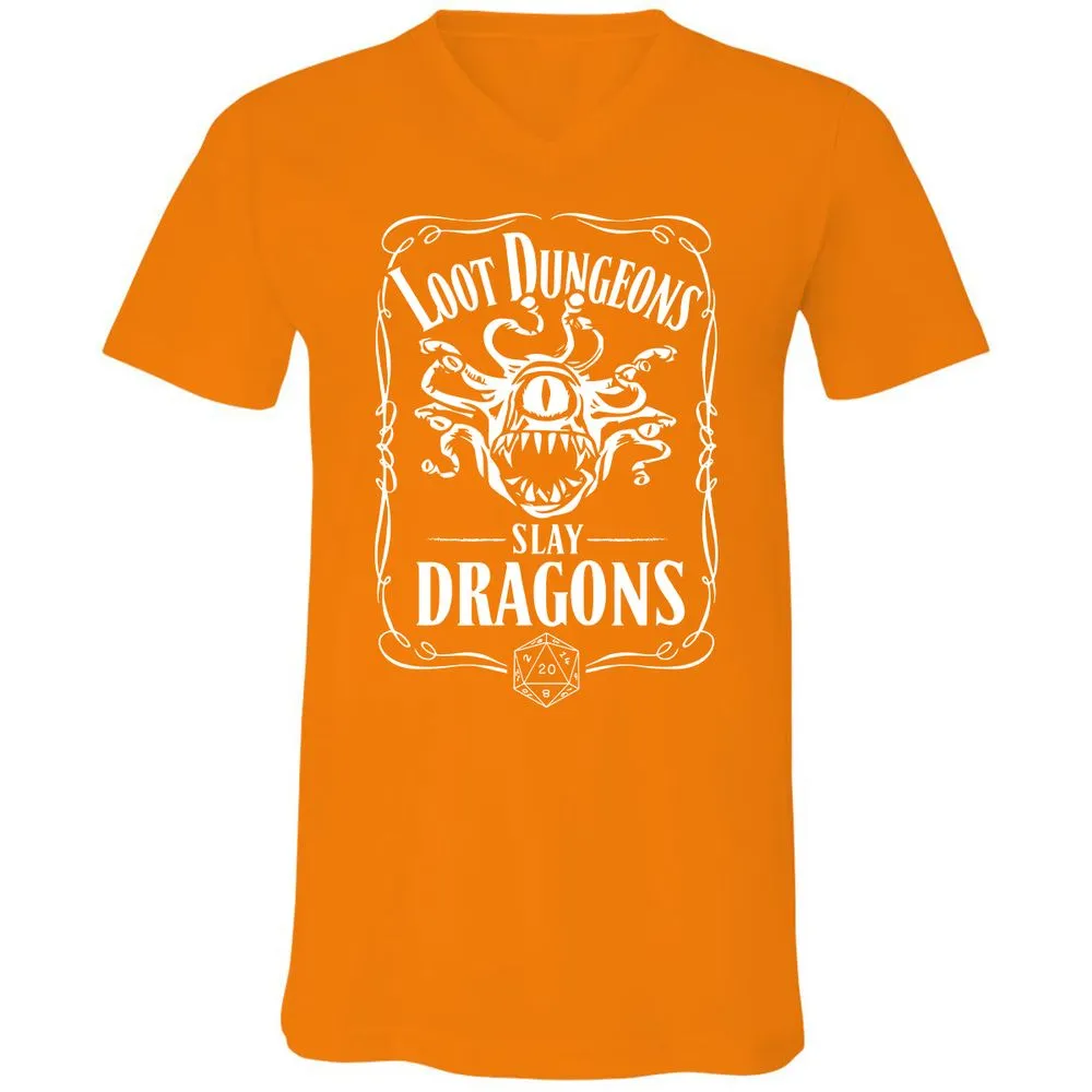 Loot Dungeon Slay Dragons Unisex V-Neck T-Shirt - Orange - 11