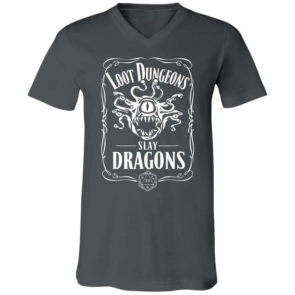 Loot Dungeon Slay Dragons Unisex V-Neck T-Shirt - Asphalt - 12