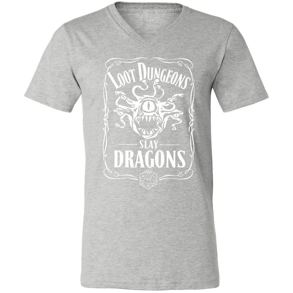 Loot Dungeon Slay Dragons Unisex V-Neck T-Shirt - Athletic Heather - 7
