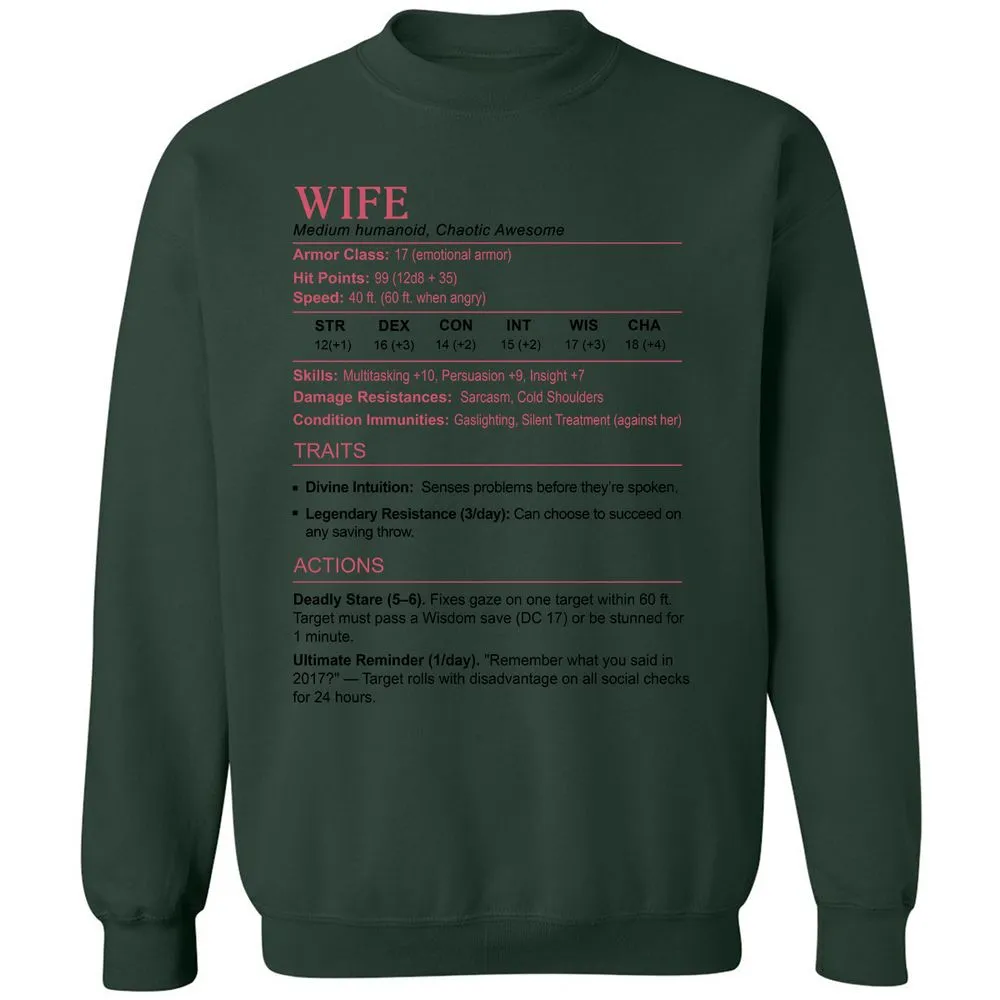 Wife Stats 2 Classic Unisex Sweatshirt - Forest Green - 4