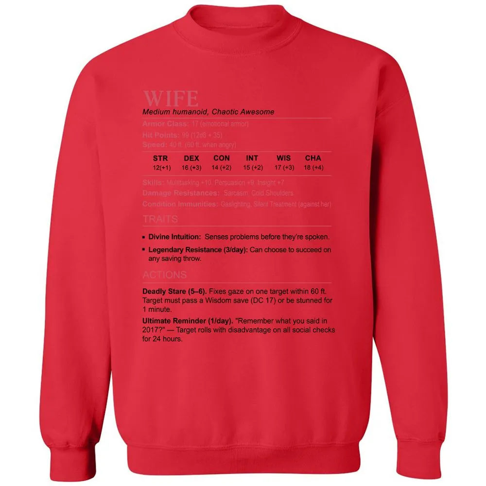 Wife Stats 2 Classic Unisex Sweatshirt - Red - 5