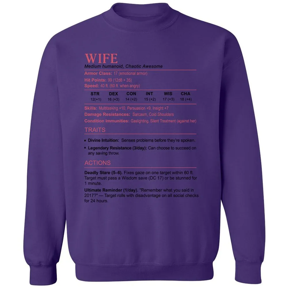 Wife Stats 2 Classic Unisex Sweatshirt - Purple - 6