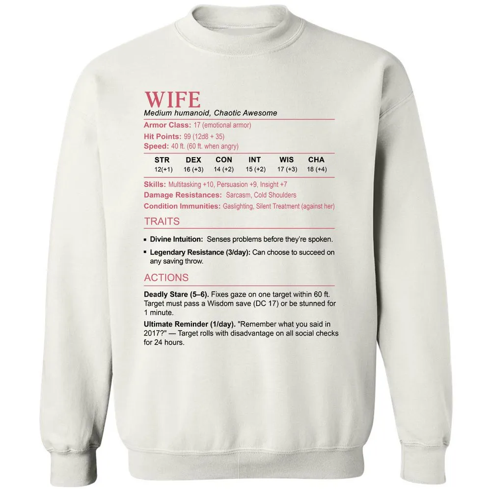 Wife Stats 2 Classic Unisex Sweatshirt - White - 1