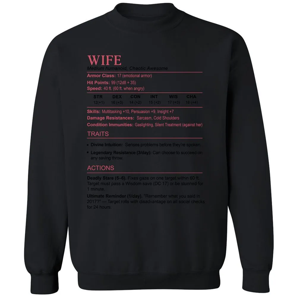Wife Stats 2 Classic Unisex Sweatshirt - Black - 12