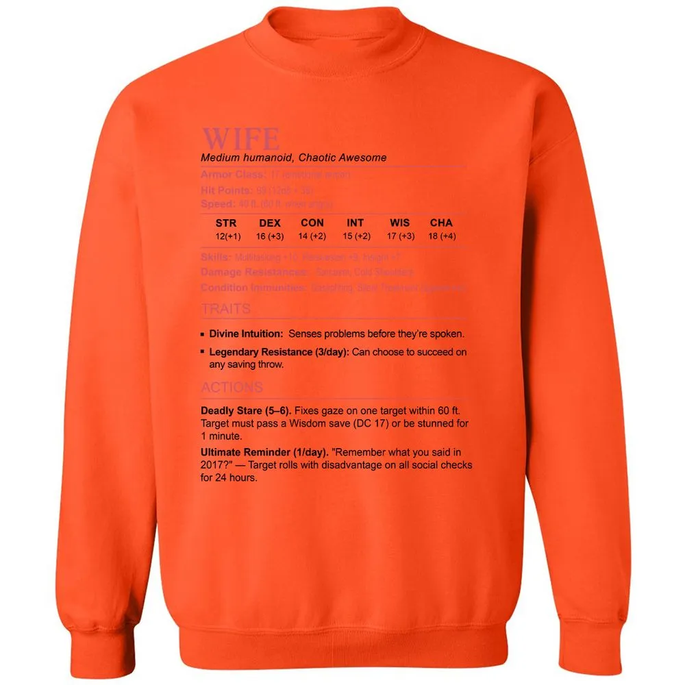 Wife Stats 2 Classic Unisex Sweatshirt - Orange - 10