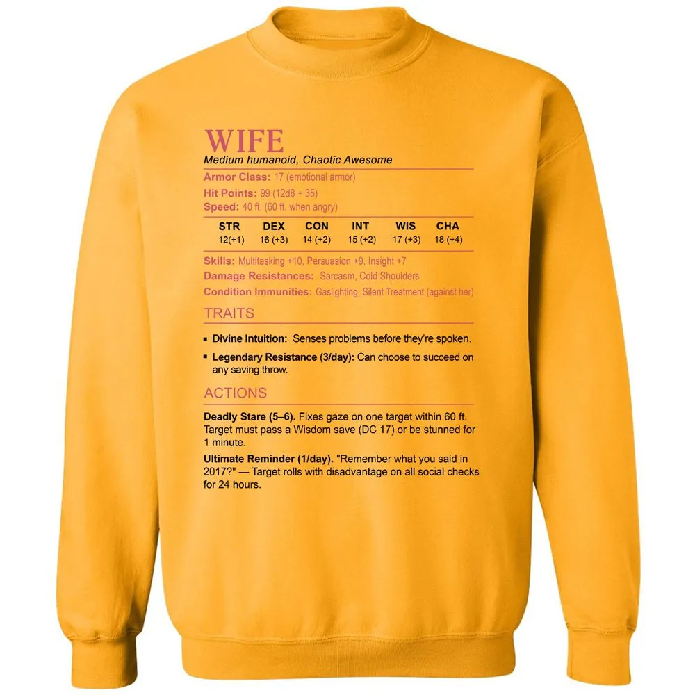 Wife Stats 2 Classic Unisex Sweatshirt - Gold - 11