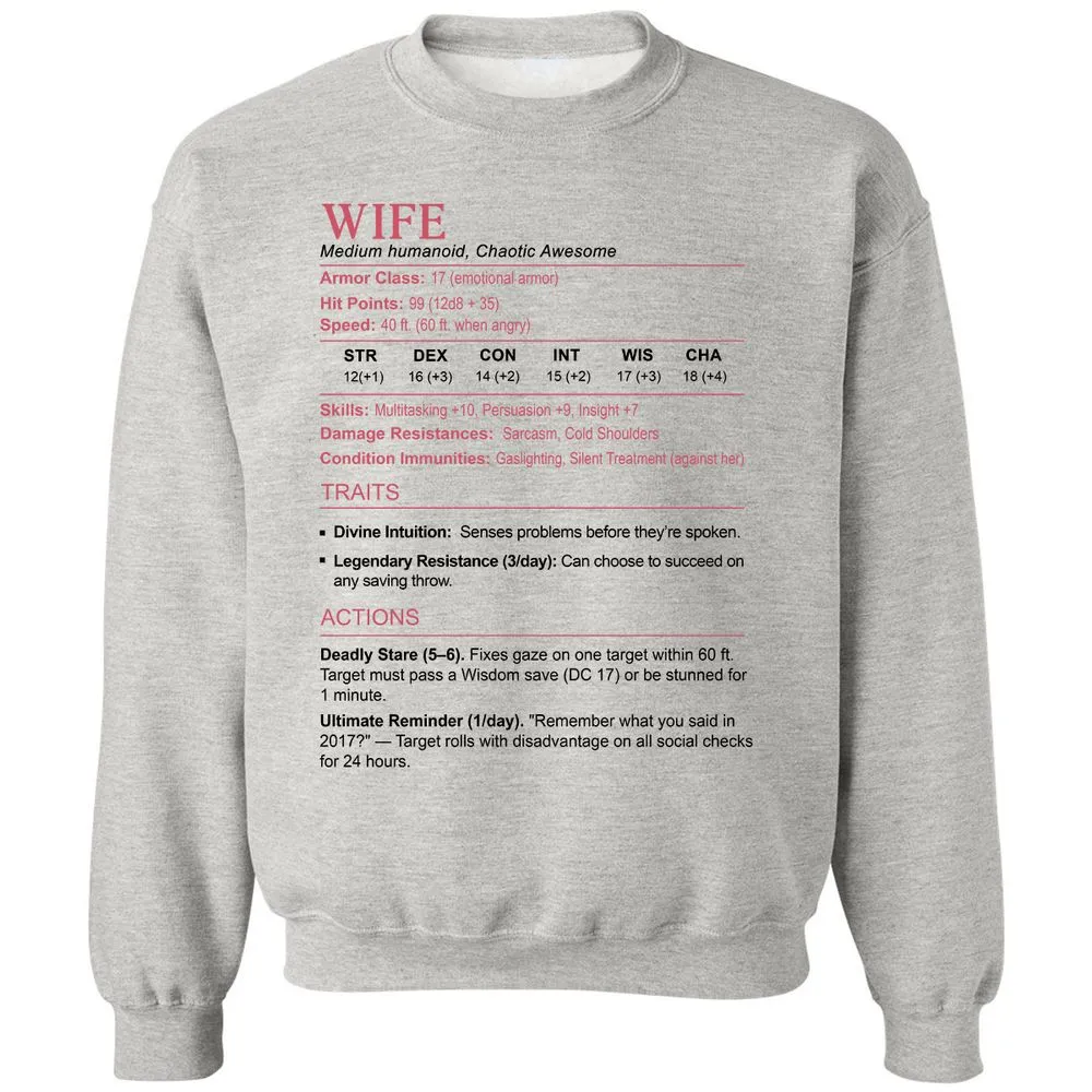 Wife Stats 2 Classic Unisex Sweatshirt - Ash - 2