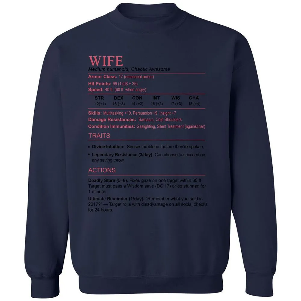 Wife Stats 2 Classic Unisex Sweatshirt - Navy - 8