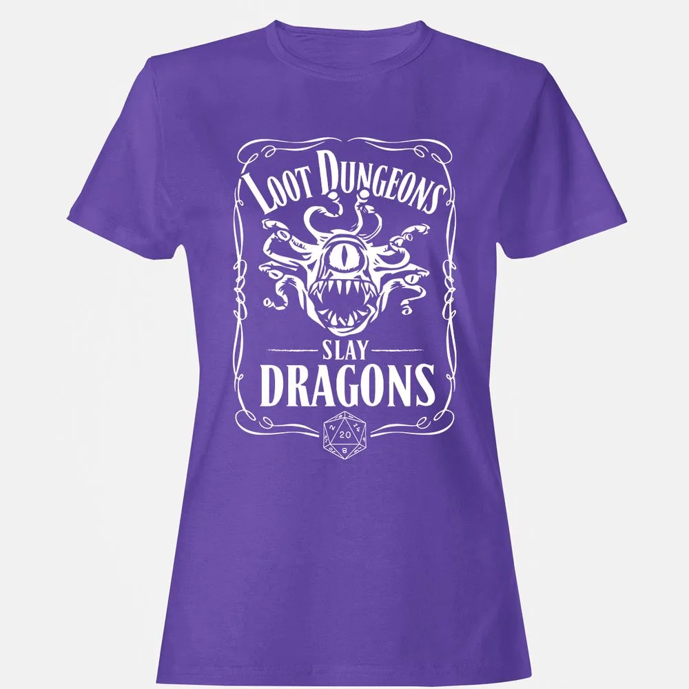 Loot Dungeon Slay Dragons Women's T-Shirt - Purple - 12