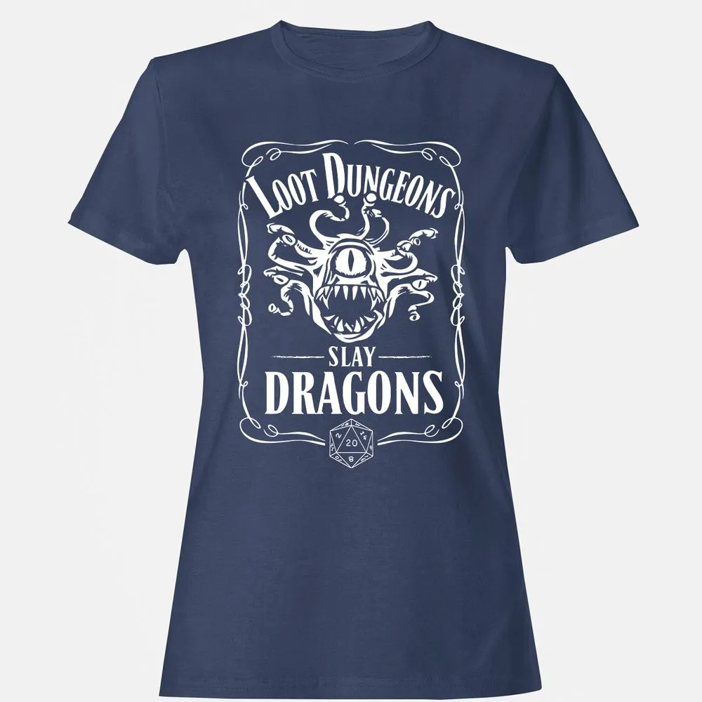 Loot Dungeon Slay Dragons Women's T-Shirt - Navy - 10