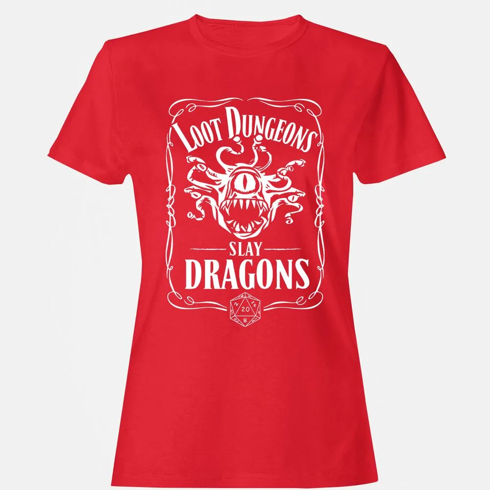 Loot Dungeon Slay Dragons Women's T-Shirt - Red - 13