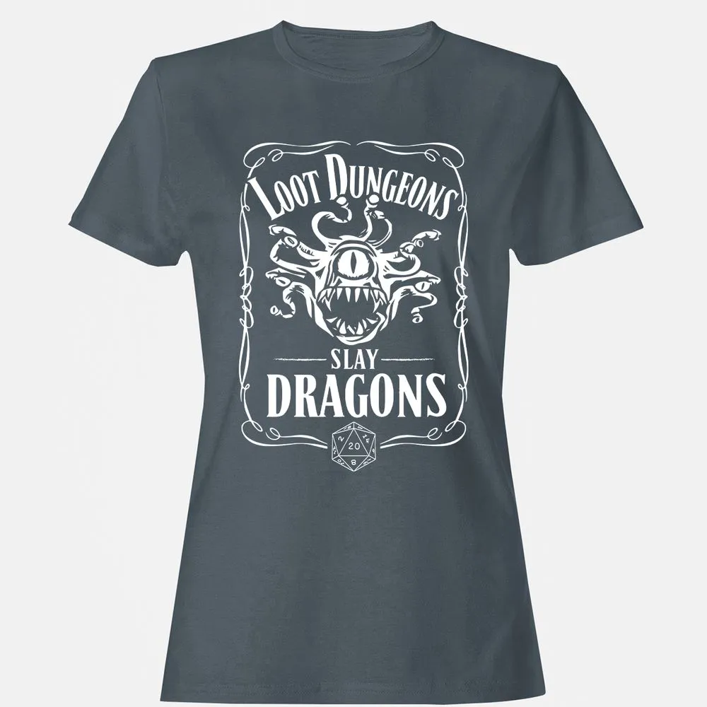Loot Dungeon Slay Dragons Women's T-Shirt - Charcoal - 3