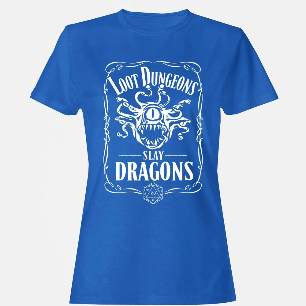 Loot Dungeon Slay Dragons Women's T-Shirt - Royal - 14