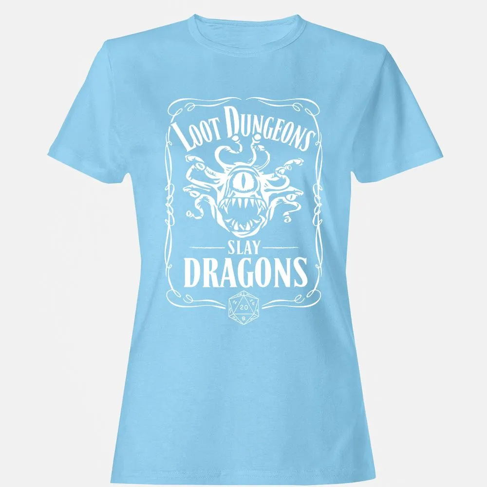 Loot Dungeon Slay Dragons Women's T-Shirt - Light Blue - 8