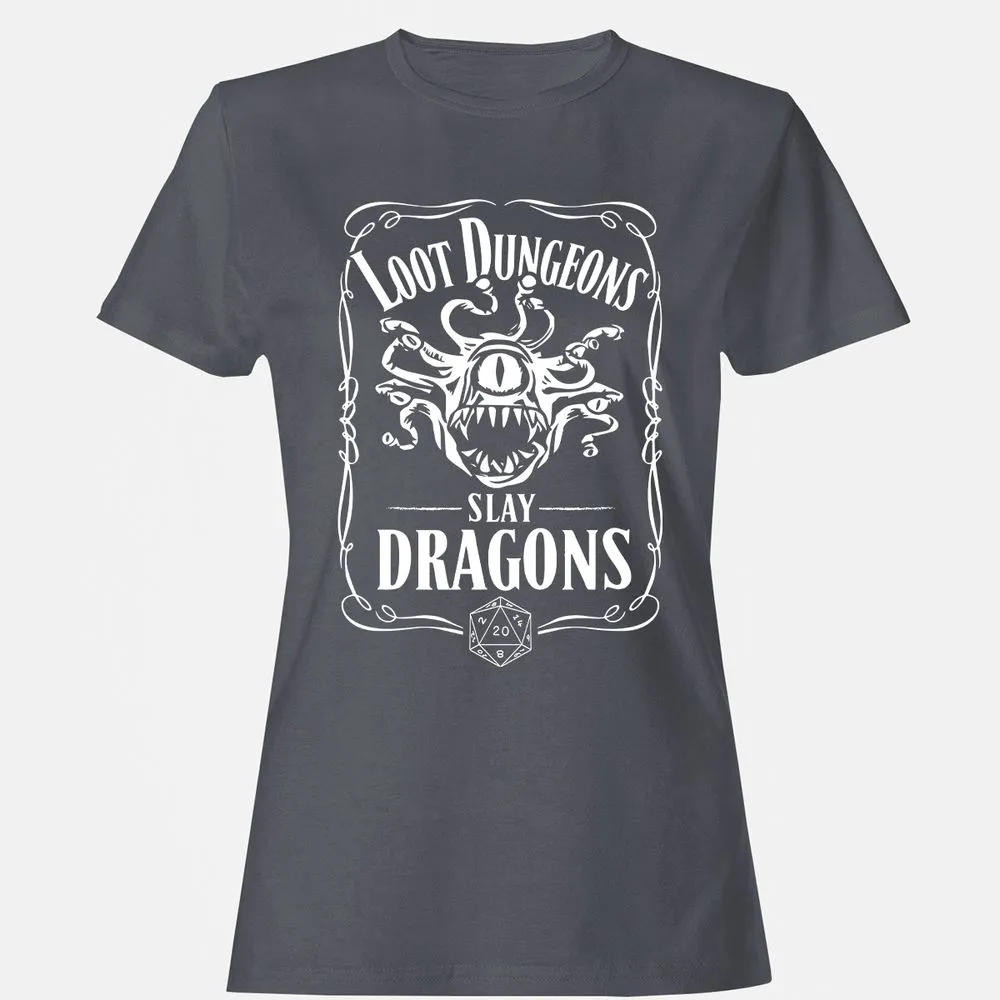 Loot Dungeon Slay Dragons Women's T-Shirt - Dark Heather - 5