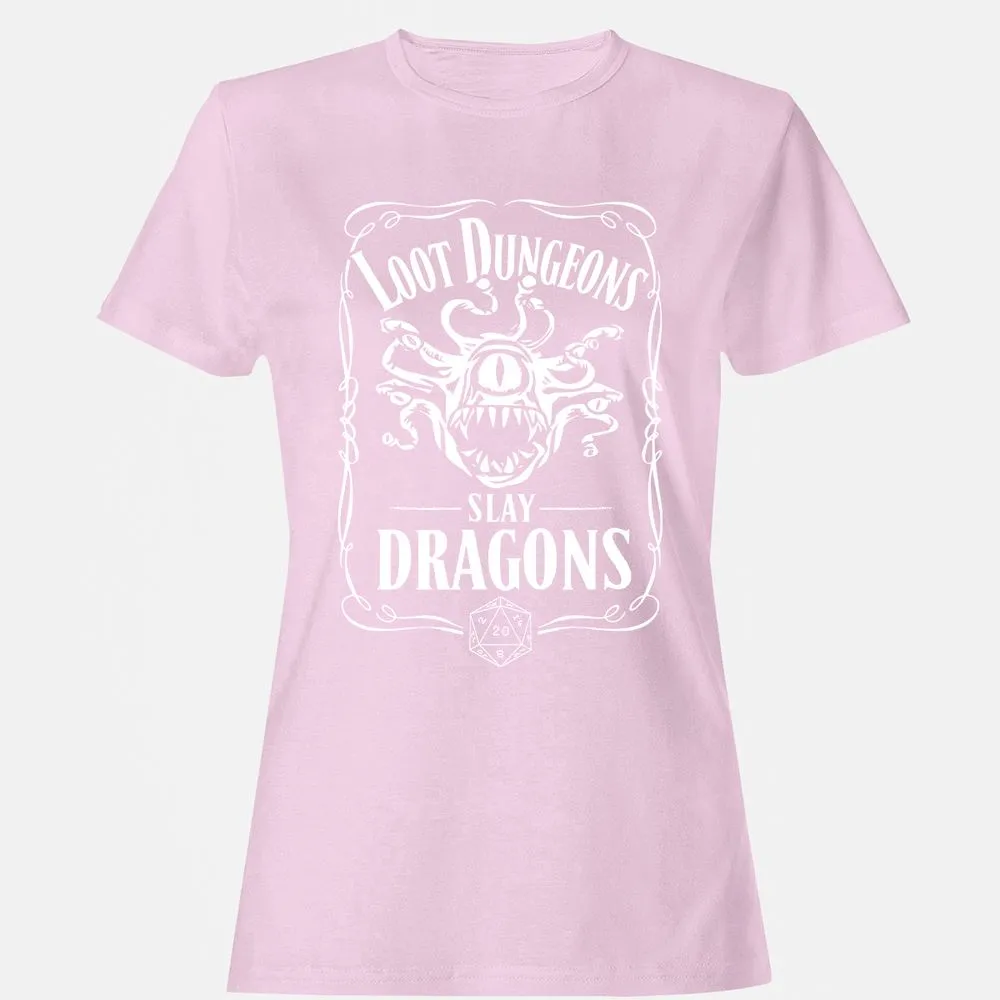 Loot Dungeon Slay Dragons Women's T-Shirt - Light Pink - 9