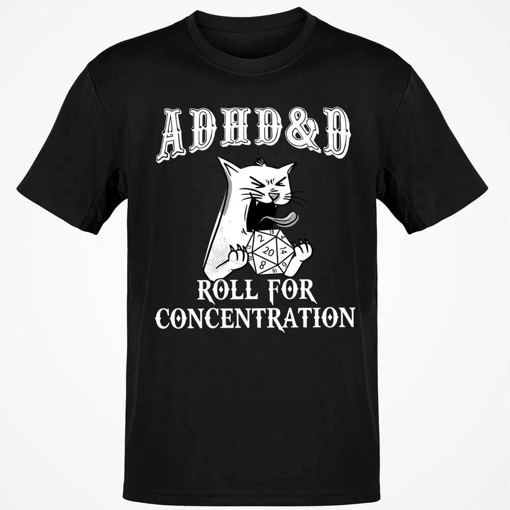 Cat ADHD&D Roll For Concentration Classic Unisex T-Shirt - Black - 1