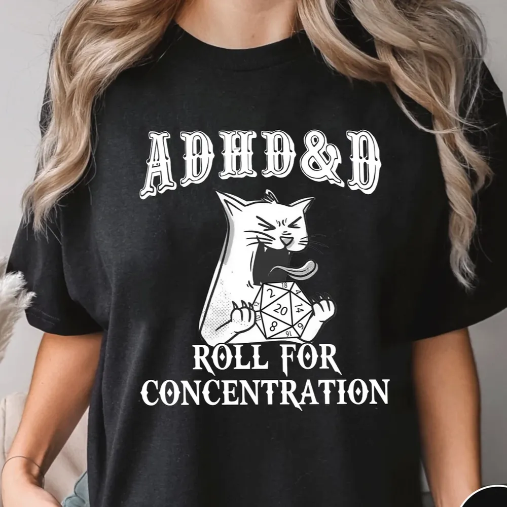 Cat ADHD&D Roll For Concentration Classic Unisex T-Shirt - 1