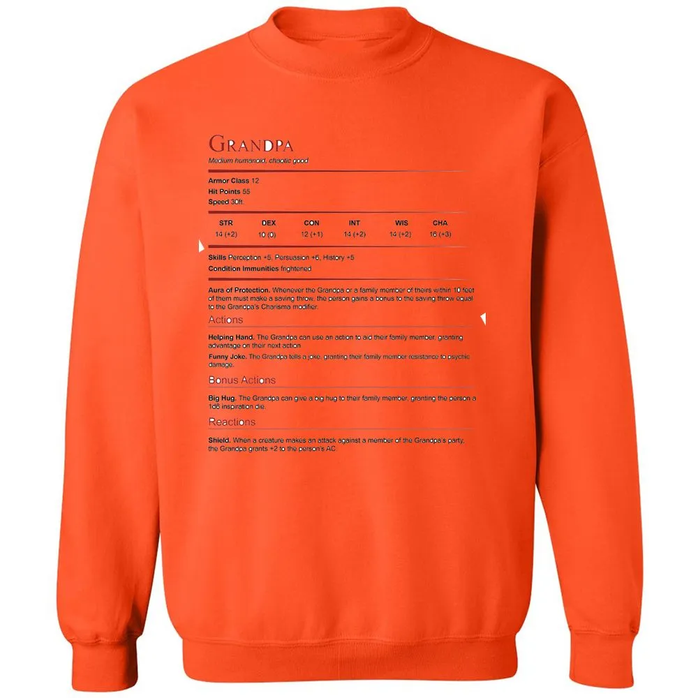 Grandpa Stat Block Classic Unisex Sweatshirt - Orange - 10