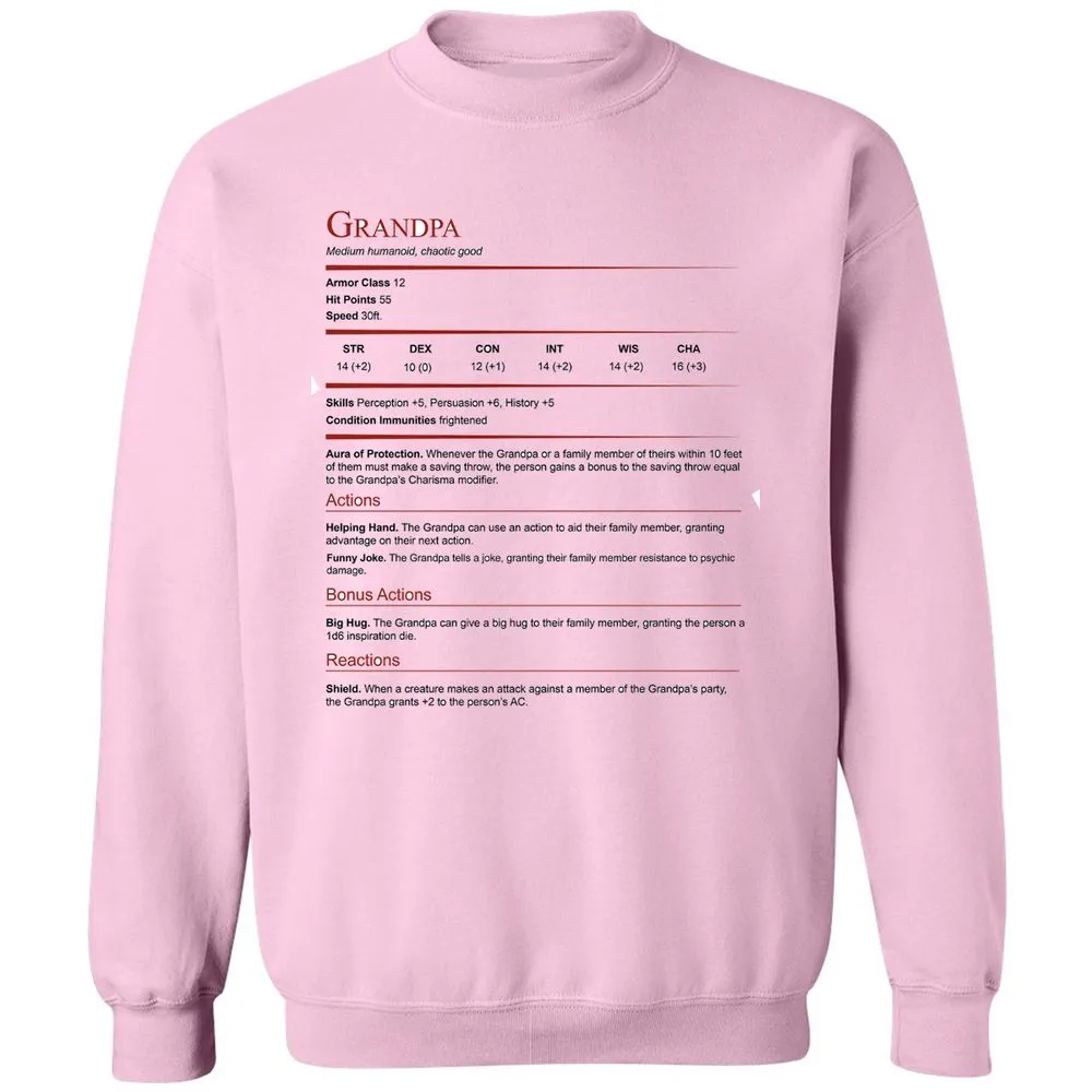 Grandpa Stat Block Classic Unisex Sweatshirt - Light Pink - 3