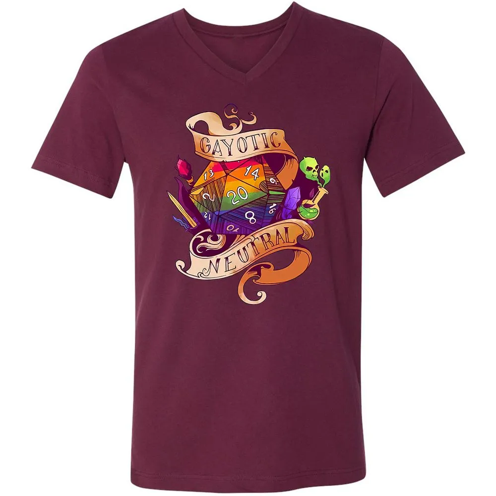 Gayotic Neutral Unisex V-Neck T-Shirt - Maroon - 6