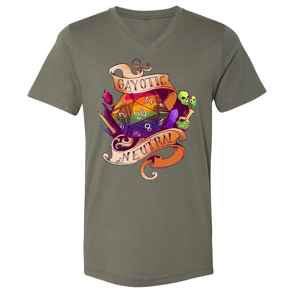 Gayotic Neutral Unisex V-Neck T-Shirt - Military Green - 10