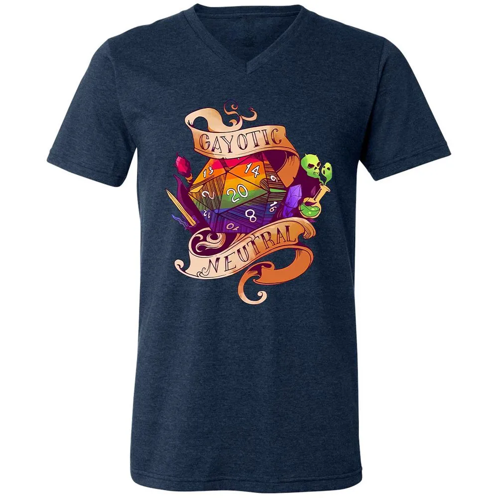 Gayotic Neutral Unisex V-Neck T-Shirt - Heather Navy - 15