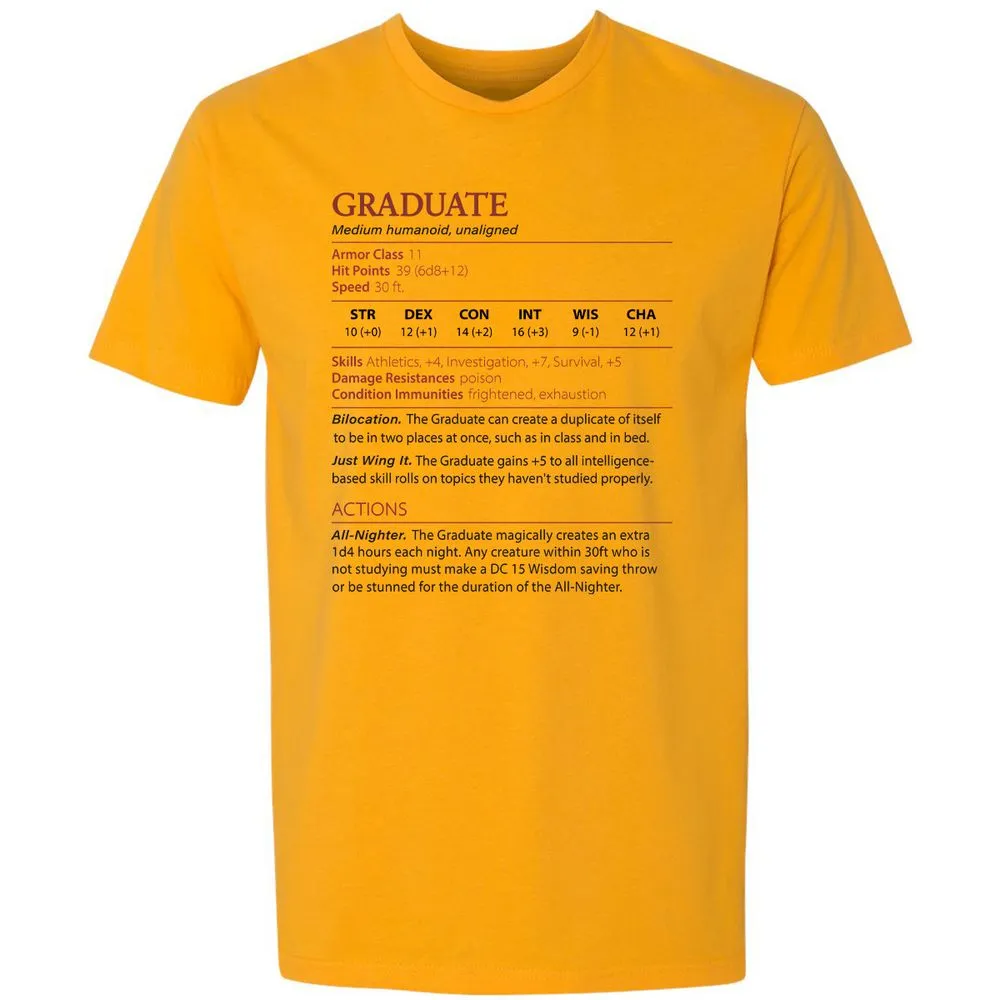 Graduate Stats Premium Unisex T-Shirt - Gold - 12