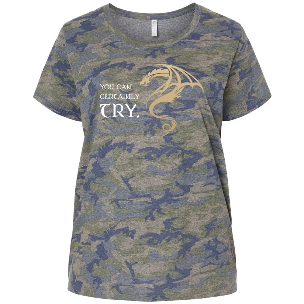 You Can Certainly Try Ladies Curvy Jersey - Vintage Camo - 5