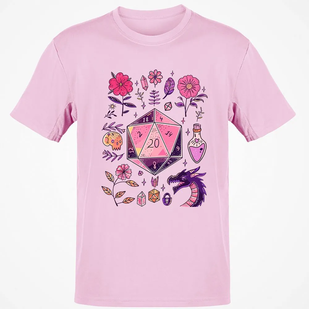 Mystic D20 Floral Dice Art - Light Pink - 5