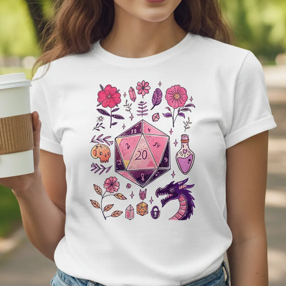 Mystic D20 Floral Dice Art Classic Unisex T-Shirt - 1