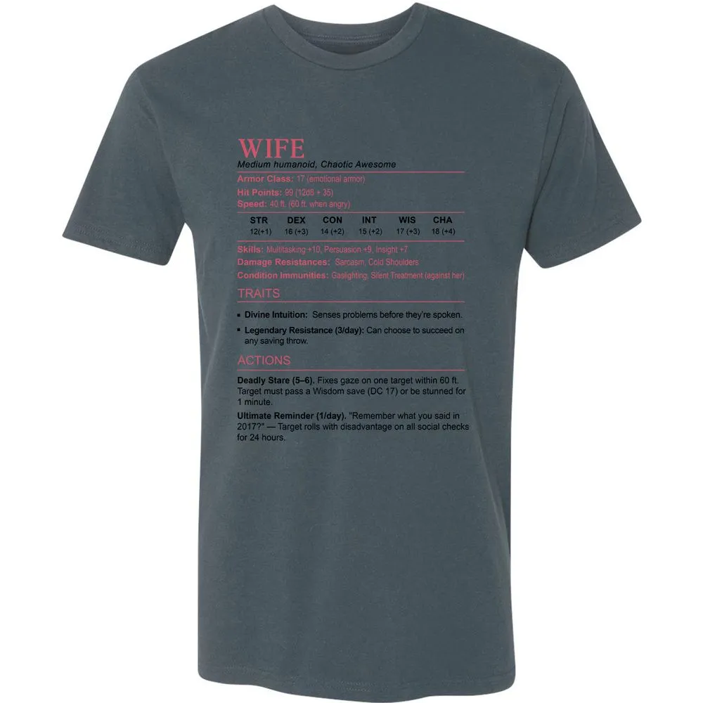 Wife Stats 2 Premium Unisex T-Shirt - Indigo - 15