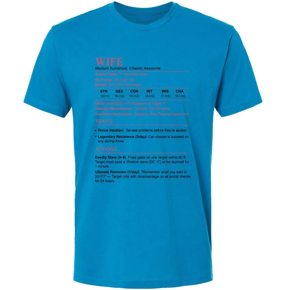 Wife Stats 2 Premium Unisex T-Shirt - Turquoise - 4