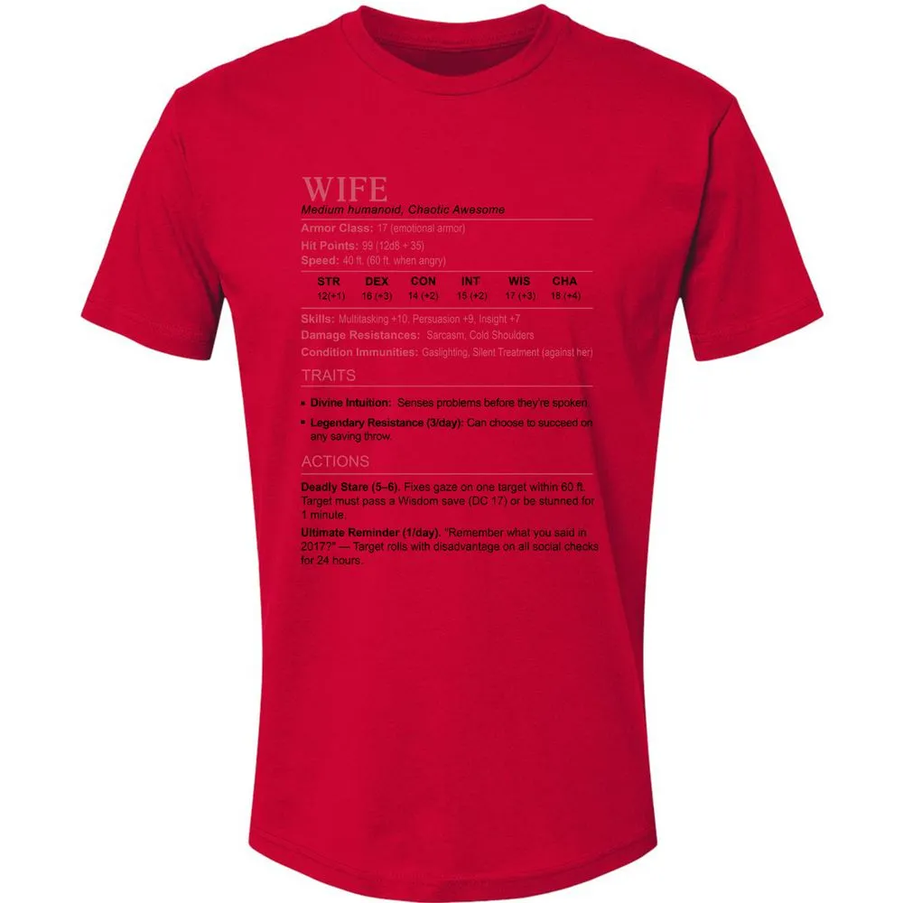 Wife Stats 2 Premium Unisex T-Shirt - Red - 6