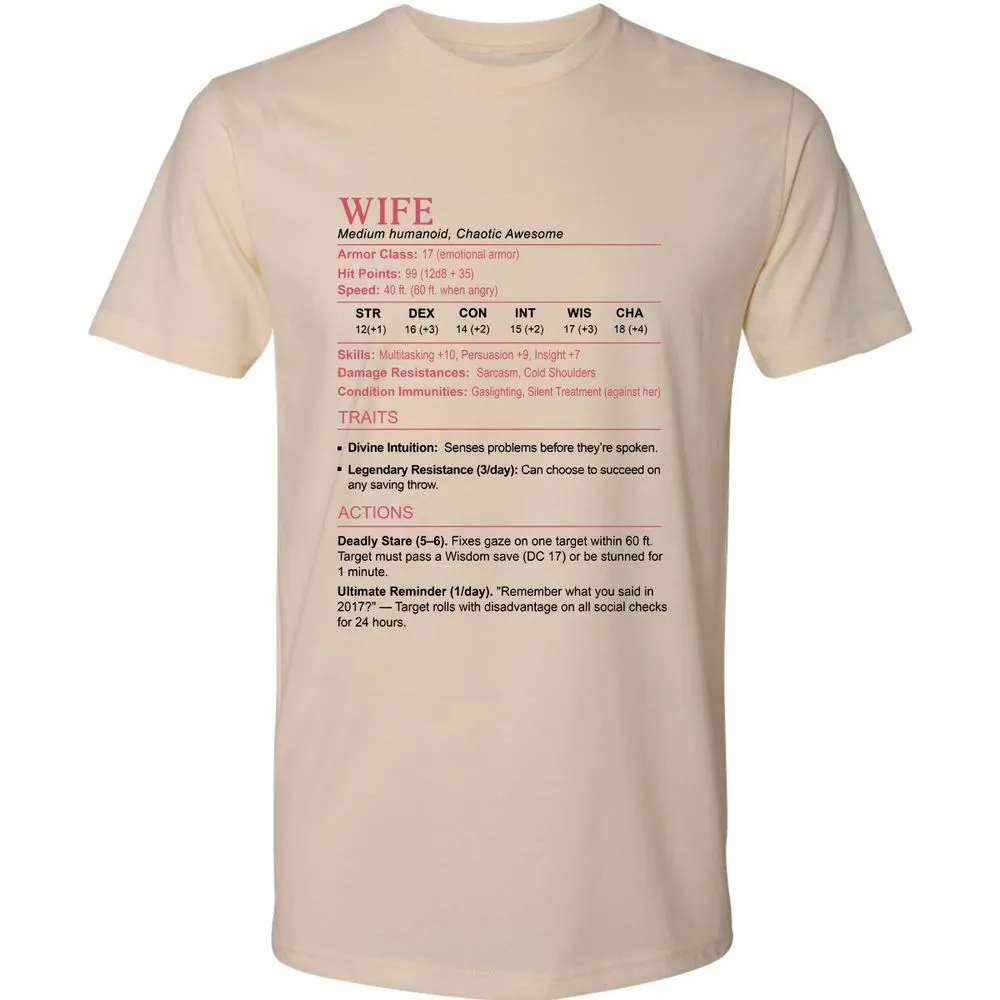 Wife Stats 2 Premium Unisex T-Shirt - Cream - 2