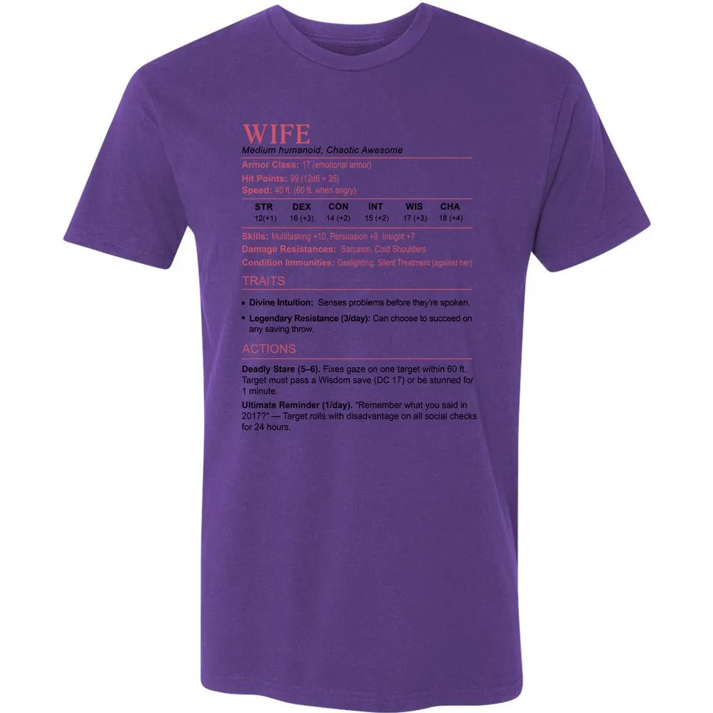 Wife Stats 2 Premium Unisex T-Shirt - Purple Rush - 7