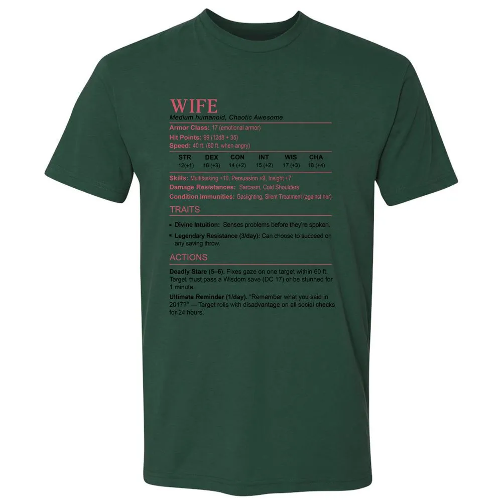 Wife Stats 2 Premium Unisex T-Shirt - Forest Green - 13