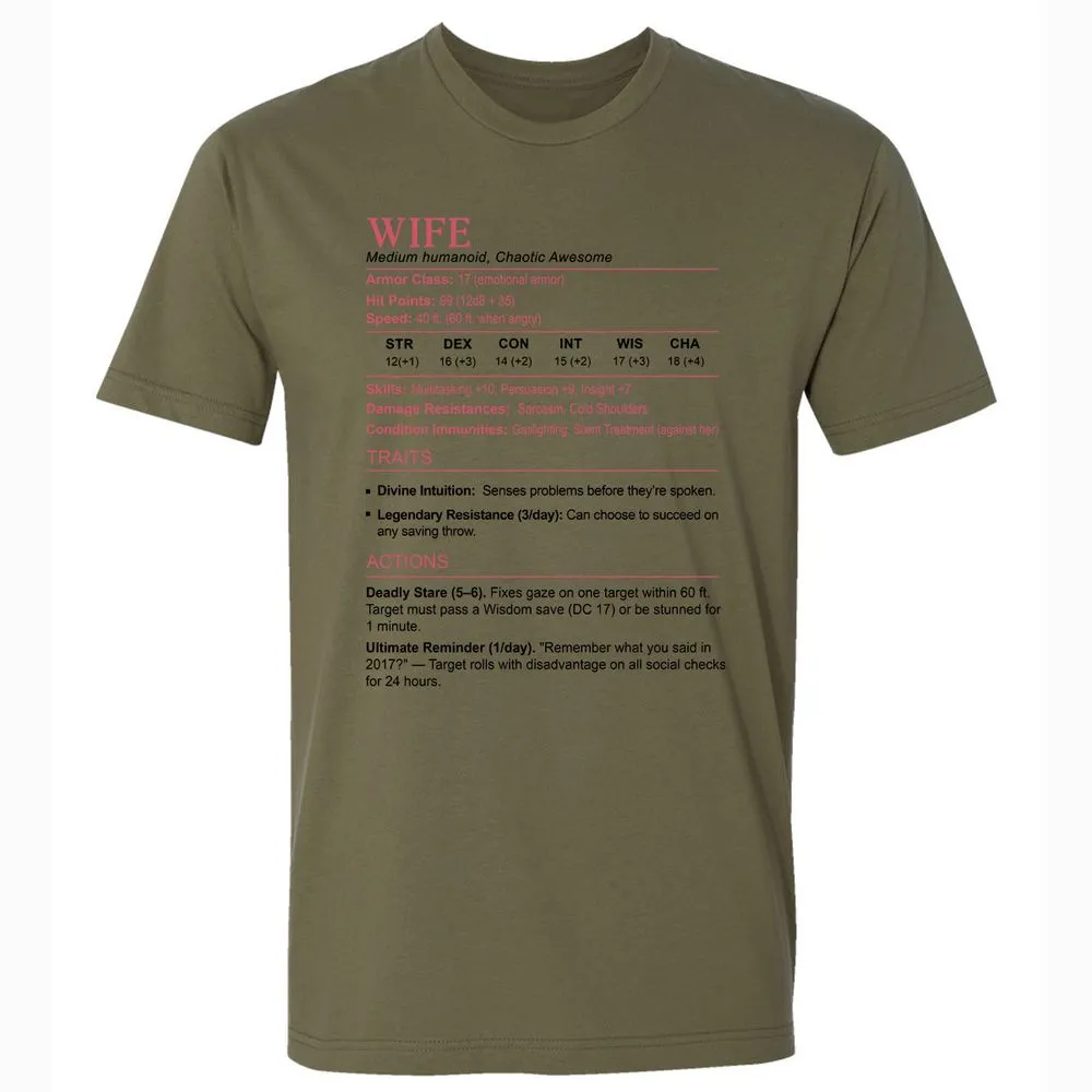 Wife Stats 2 Premium Unisex T-Shirt - Military Green - 5