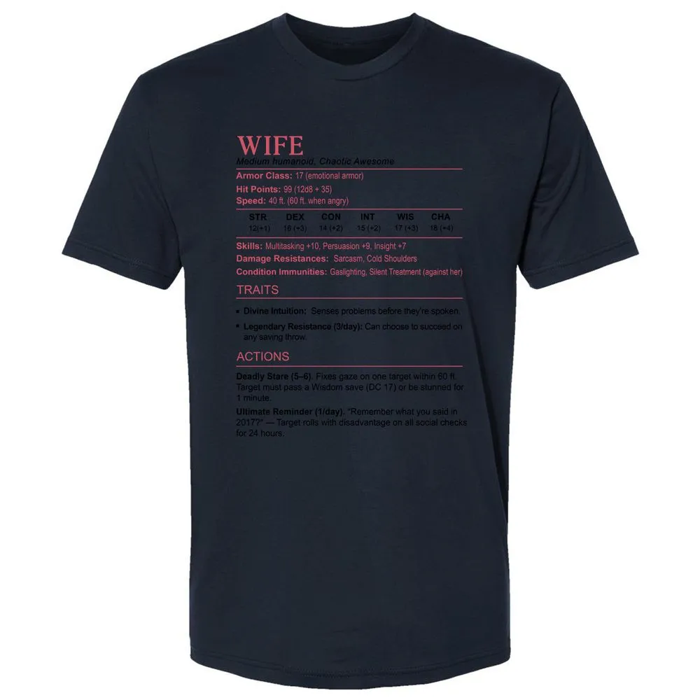 Wife Stats 2 Premium Unisex T-Shirt - Midnight Navy - 14