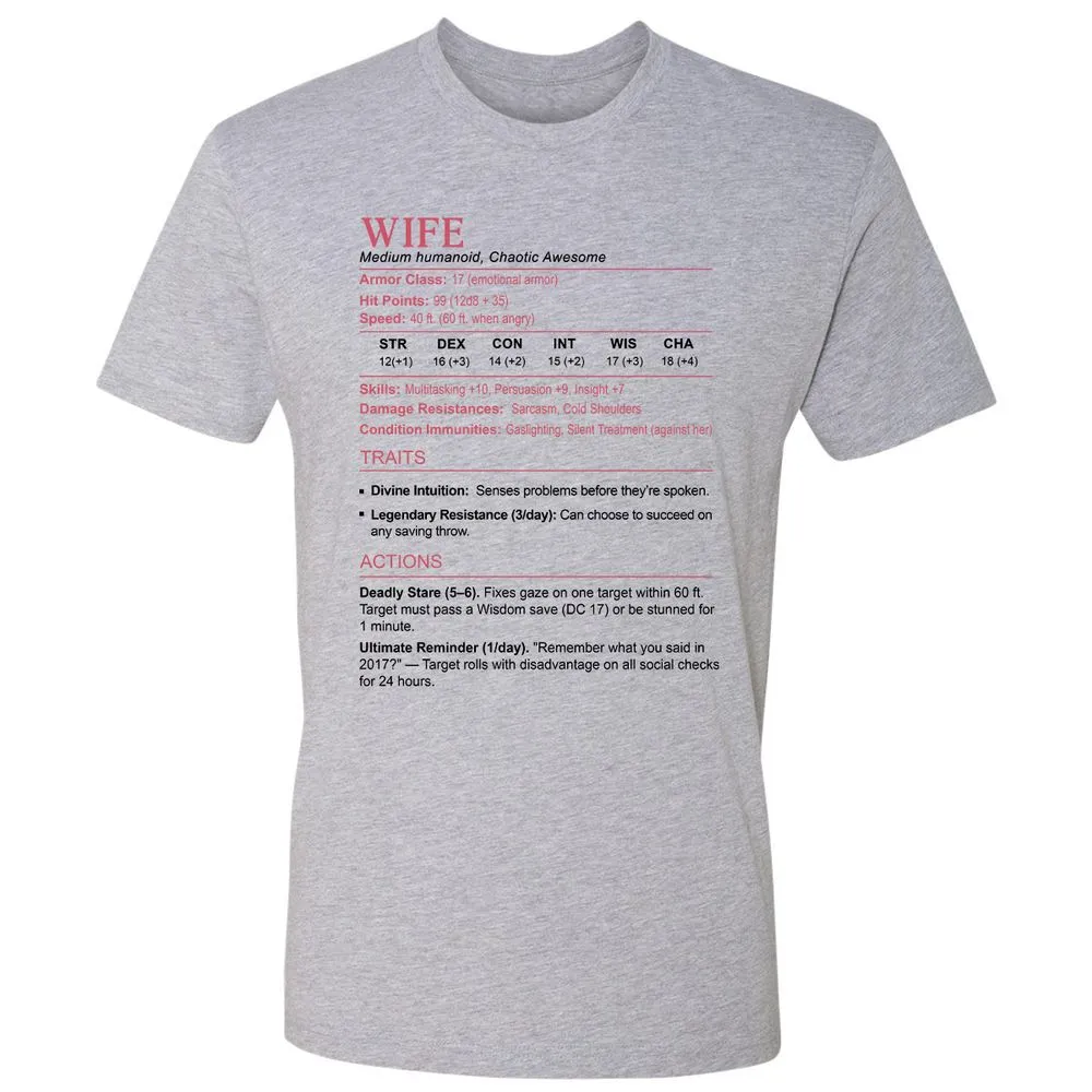 Wife Stats 2 Premium Unisex T-Shirt - Heather Grey - 9