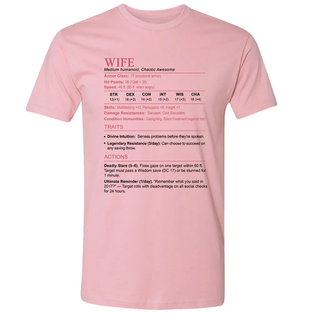Wife Stats 2 Premium Unisex T-Shirt - Light Pink - 3