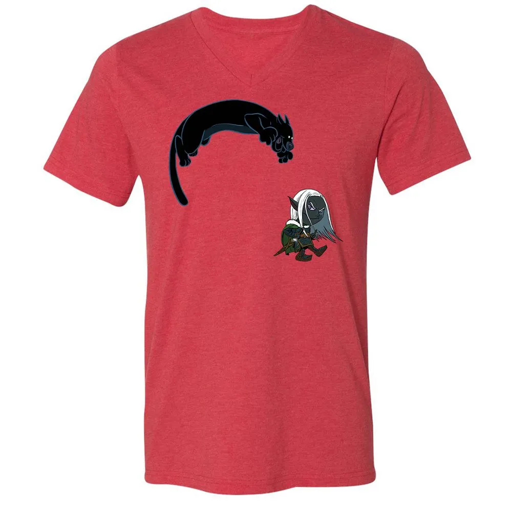 Drizzt And Guenhwyvar Unisex V-Neck T-Shirt - Heather Red - 5