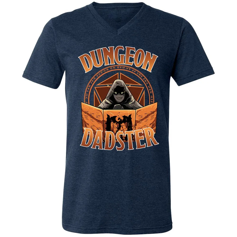 Dungeon Dadster Unisex V-Neck T-Shirt - Heather Navy - 15